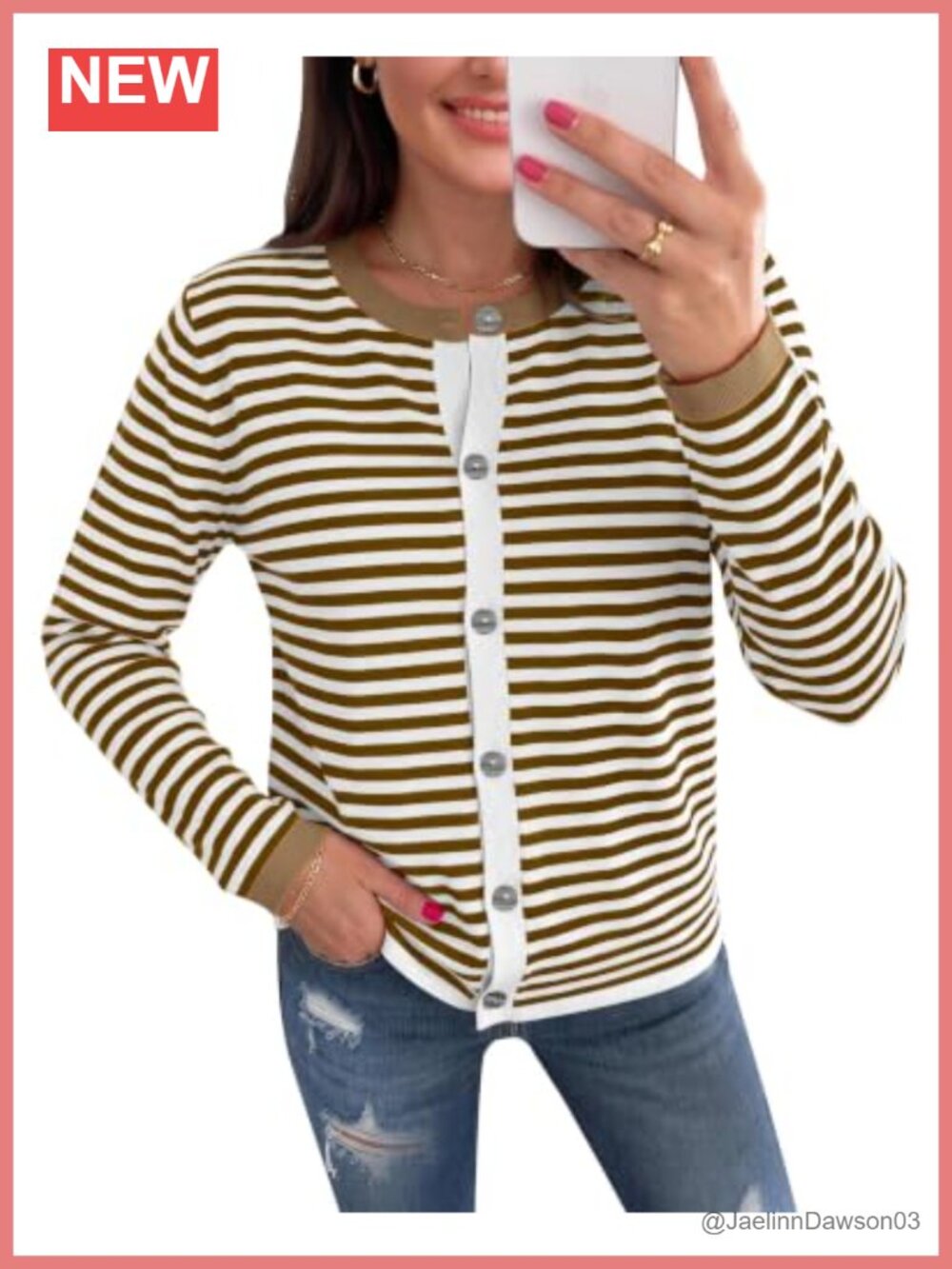 Striped Knit Cardigan Sweater Button Down Long Sleeve Women's Outwear Top